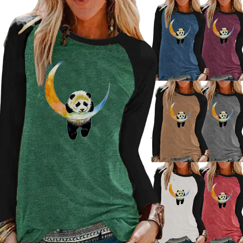 

Autumn and Winter Elegent Fashion Printing Loose Casual Shirt Plus Size Women Clothing Raglan Long Sleeve Round Neck Tops