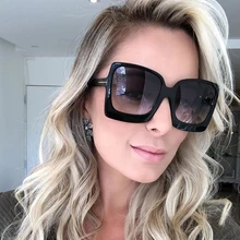 Cuadrado de gran tamaño gafas de sol de las mujeres 2020 Vintage marco Negro Sol Galsses de la marca de lujo de las mujeres negro tonos mujer Glasse, gafas UV400