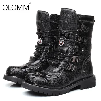 

Men Safety Shoes PU Leather Motorcycle Boots Punk Boots Warm Shoes Knight Boots Black Desert Combat Tactical Steel Toe Shoes