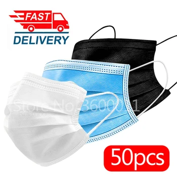 

50pcs Disposable Mask Non Woven Face Mouth Mask 3 Layer Face Mask Masks Elastic Earloop Breathing Mask Filter White Mask