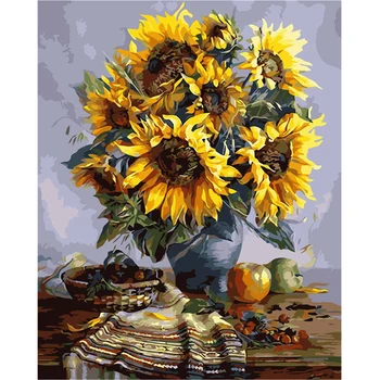 

Sunflower Vase Paintings By Numbers DIY Pictures Oil Coloring By Numbers Set Gift Drawing By Numbers Canvas Decor New Arrivals