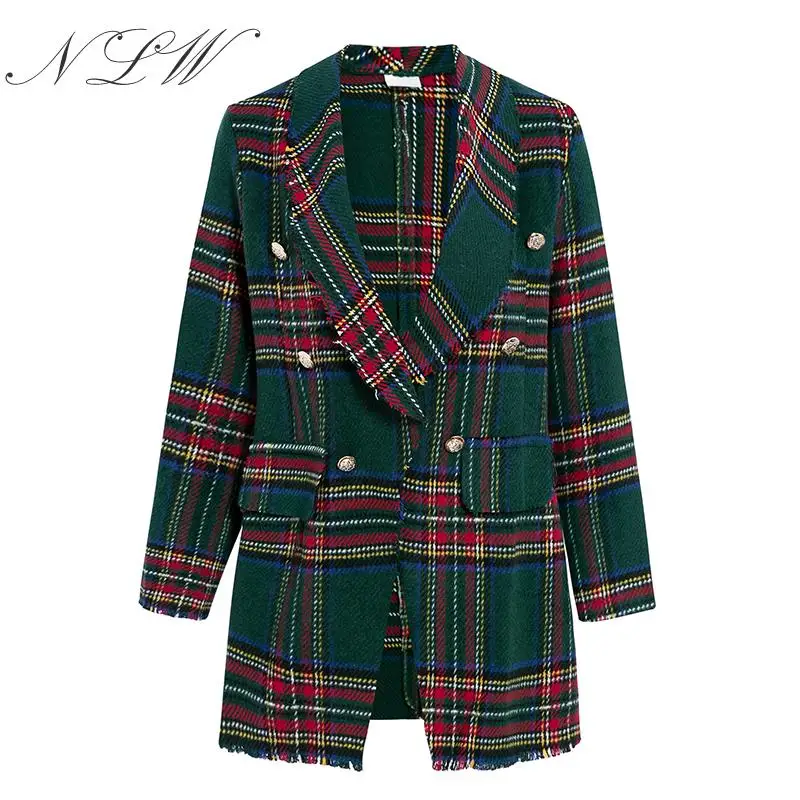 Blog Vintage Plaid Blazer Women Autumn Winter Tweed Blazer Jackets 2019 Streetwear Fashion Blazer Button Long Sleeve Blazer Coat