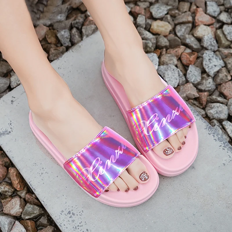 Women Platform Slide Sandals Summer Slippers Fashion Laser Slides Rivet Home Shoes Wedge Heels Beach Flip Flops | Обувь