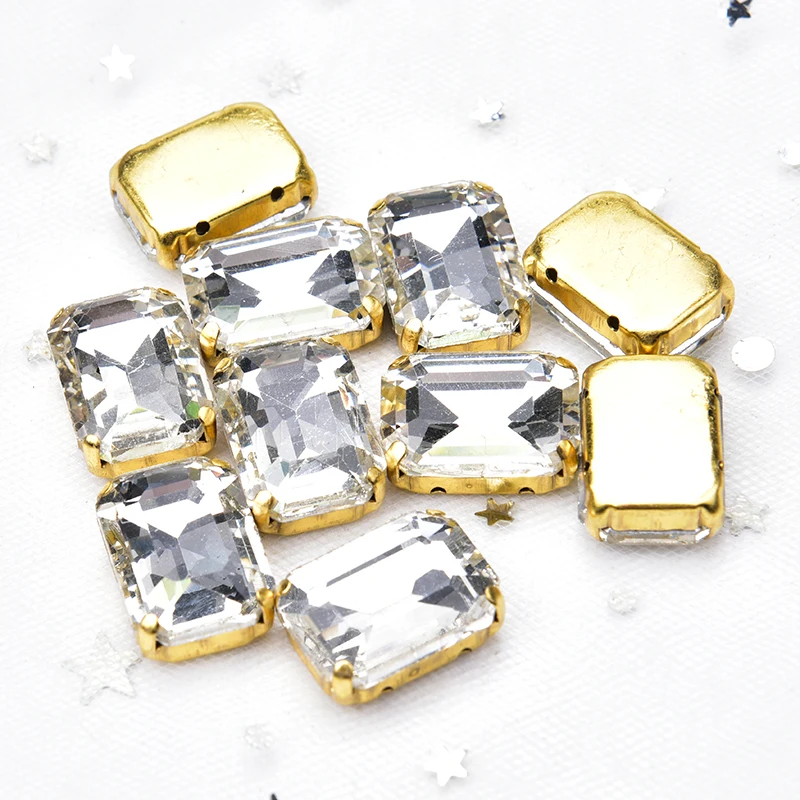 Смешанные формы размер DIY прозрачные хрустальные стразы с золотой схватка стекло швейное свадебное платье, одежда/сумки/Обувь 30 шт - Цвет: 13x18mm