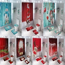 Merry Christmas набор для ванной, снеговик, Санта Клаус, лось, узор, водонепроницаемый, занавеска для душа, крышка для туалета, коврик, нескользящий, ковер, домашний декор