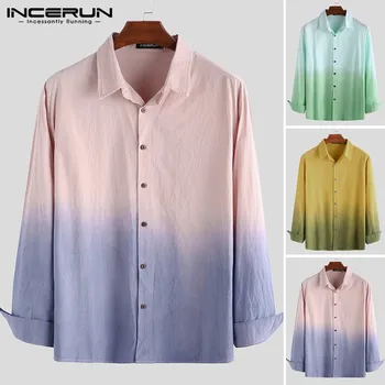 

INCERUN Men Gradient Shirt Tie Dye Cotton Streetwear Long Sleeve 2020 Casual Lapel Blouse Fashion Brand Shirts Men High Quality