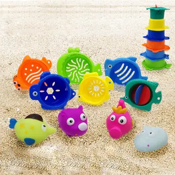 

Kuulee Children Colored Stacking Bath Cups Educational Sea Animal Water Spray Toys Set for Kids