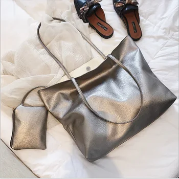 

New Pu +polyester Ladies Handbags Large Capacity Handbag Female Bolso Grande Casual Tote Soft Women Shoulder Bags