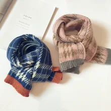 Корейский осенне-зимний стильный Детский шарф в клетку, вязаный шерстяной теплый шарф