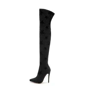 

Sexy Lady Leopard Knee High Boots Thin Heels Thigh High Boots Women 2020 Pointed Toe Party Wedding Shoes Woman