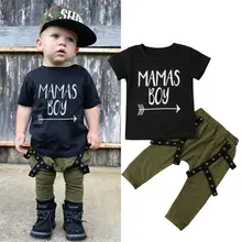 Наборы детской одежды из 2 предметов футболка с длинными рукавами для маленьких мальчиков топы с надписями+ длинные штаны комплект хлопковой одежды для маленьких мальчиков, повседневная одежда, От 6 месяцев до 5 лет