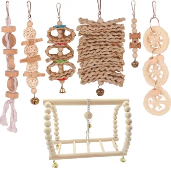 

7 pcs/set wooden combination parrot toy bird toy parrot biting toy bird supplies