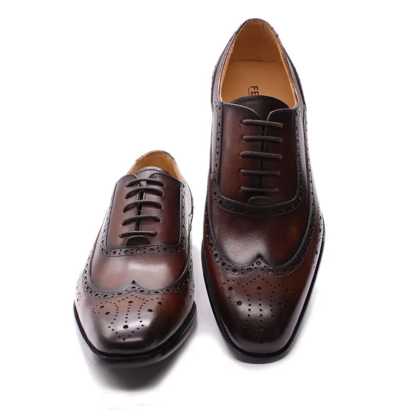 FELIX CHU/Роскошные Мужские модельные туфли из натуральной кожи; темно-коричневые туфли-оксфорды с перфорацией типа «броги» на шнуровке; мужская деловая обувь в деловом стиле