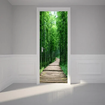 

Creative 3D Door Sticker Diy Home Decor Bamboo Forest Small Road Wallpaper Bedroom Door Self-Adhesive Renovation Photo Mural 3D