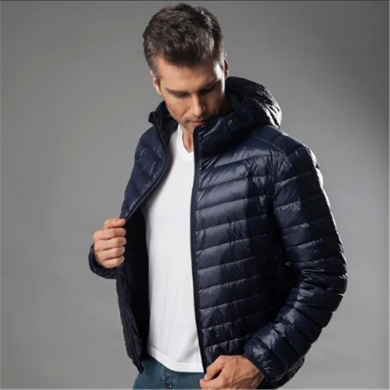 Men's Hooded Jackets Light Thin Warm Duck Down Filler Autumn Winter Male Loose Coats Plus Size 4XL 5XL 6XL for Weight:50-145kg
