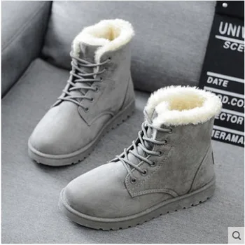 

new pure color cotton boots lace up Autumn and winter 2020 short boots women warm snow boots women