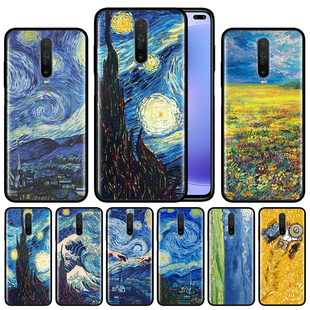 Чехол Ван Гога художественный для Xiaomi Redmi Note 8 9 9S 8T 9A 9C 7 7A 8A K30 Pro Zoom 10X черный мягкий