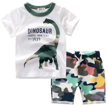 

Toddler Kids Baby Boys Cartoon Dinosaur Short Sleeve T Shirt Tops + Pants Camo Shorts Outfits Set 2020 New Boy Clothes