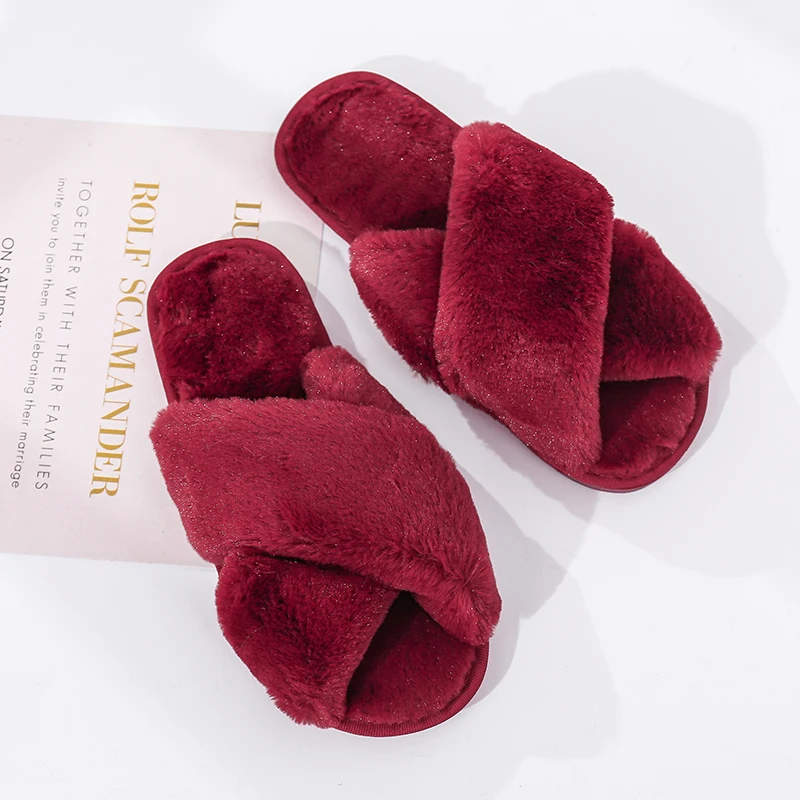 

New Winter Women Fur Slippers Non Slip Wear Resistant Indoor Shoes For Female Soft Velvet Plush House Slippers Women