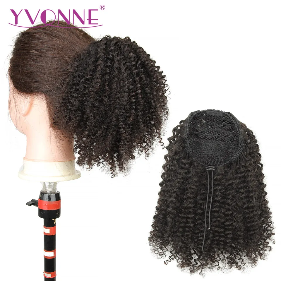 

[Yvonne] Kinky Curly Drawstring Ponytail Human Hair Clip In Extensions High Ratio Brazilian Virgin Hair Natural Color