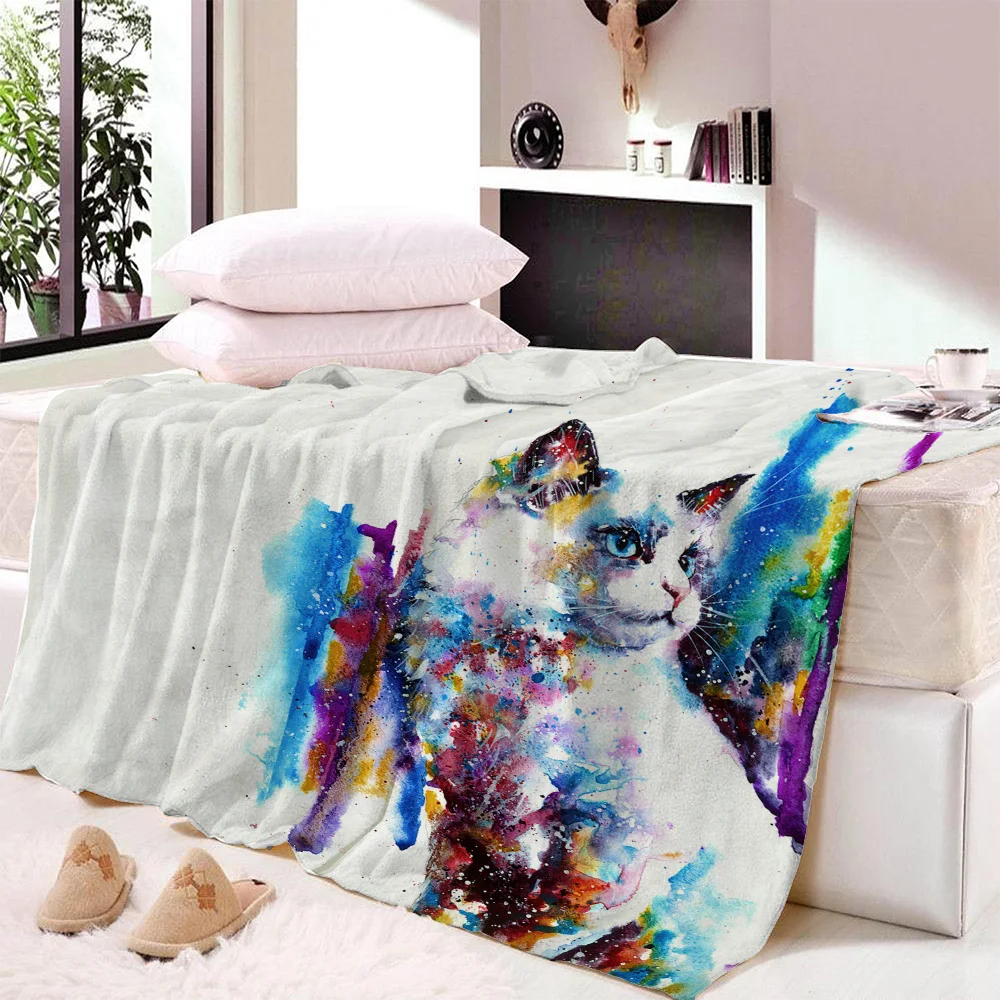 3 Custom DIY Cat Hippie Pug Microfiber Blanket Kids Home Warm Bedding Fleece Sherpa Blanket 3D Print Animals Blanket Sofa Cover - Цвет: 3