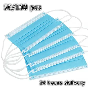 

50-100pcs Disposable Anti-Dust Mask Mouth Nose Mask Melt blown cloth Face Masks Three-layer Filter Protection Mask