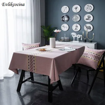 

Free Shipping Geometric Embroidery Pink Tablecloth Table Cover Mantel De Mesa Multifunction Printed Cloth Nappe Centrini Moderni