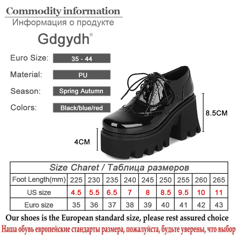 Gdgydh Spring Summer British Walker Shoes Women Patent Leather Platform Shoes High Platform Chunky Heel Pumps Big Size Wholesale