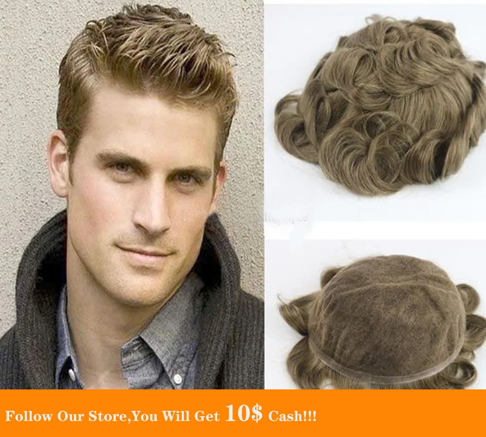 

BYMC Thin Mongolia Human Hair Toupee For Men Black And Lighted Brown Lace Human Hair Toupee Replacement System Natural With Clip