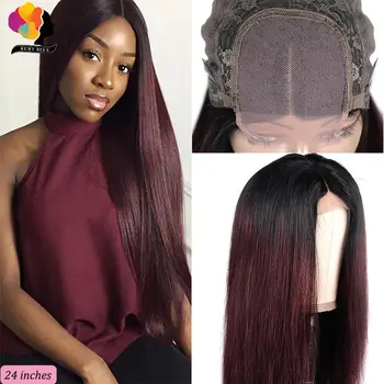 

Burgundy Lace Front Human Hair Wigs Brazilian Remy Straight Hair Lace Front Wig 4*4 Ombre 99J Burgundy Wig 150 Remyblue Hair