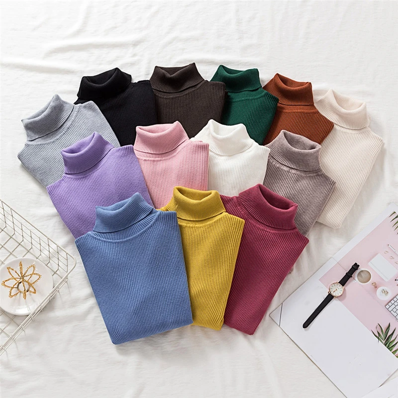 Winter Knitted Solid Women Sweaters And Turtleneck Long Sleeve Pullovers Casual Sueter Mujer Tops Sweet Korean Jumper | Женская одежда