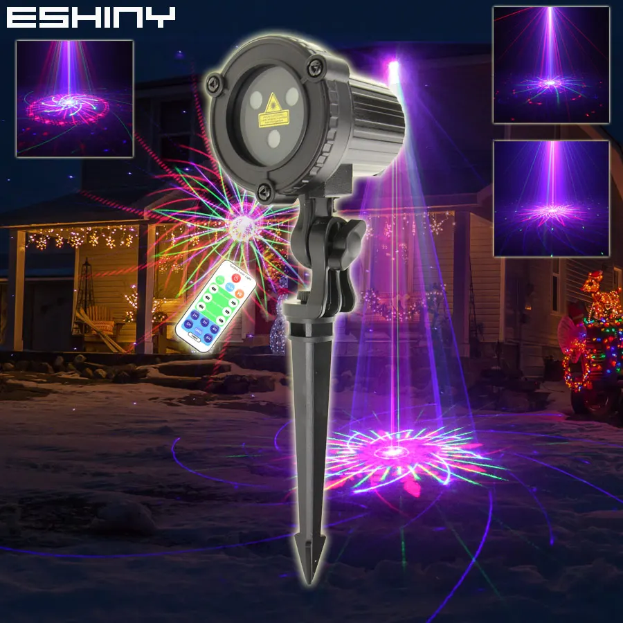 

ESHINY RG/RGB Laser Garden Landscape Light Moving Stars/60/96 Patterns Projector Outdoor IP65 Remote Wall Tree Night Lamp Z2N7