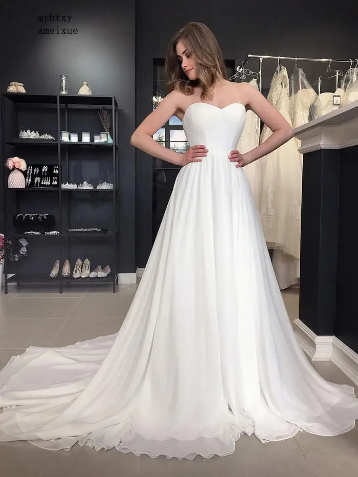 

Chiffon Boho Robe De Mariee Simple Cheap Wedding Dresses 2020 Vestidos De Noiva Sweetheart Sleeveless Plus Size Bridal Dress