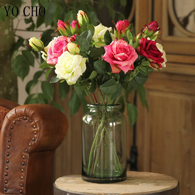 Rose Bouquet Artificial Peony Flowers DIY Red Pink Real Touch Rose Flowers Plastic Fake Home Wedding Decoration Table wedding bouquets