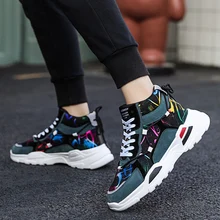 Высокие кроссовки; мужская повседневная обувь с граффити; кроссовки на массивном каблуке; разноцветная обувь; модные теннисные кроссовки; zapatos hombre