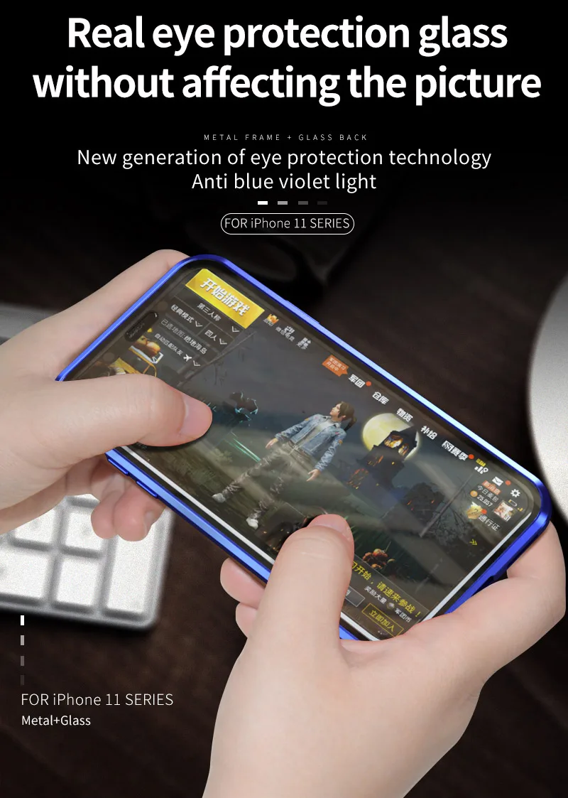 Роскошный противоударный защитный чехол для телефона, чехол для iPhone 11 Pro Max, синее закаленное стекло и Алюминиевый металлический магнитный чехол