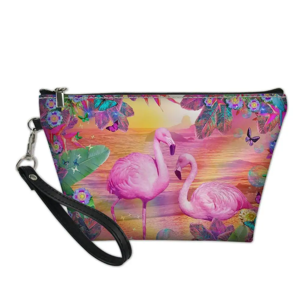 

HaoYun PU Leather Cosmetic Bag Cartoon Flamingos Pattern Beautician Women Travel Make Up Necessaries Kawaii Pouch Toiletry Kit