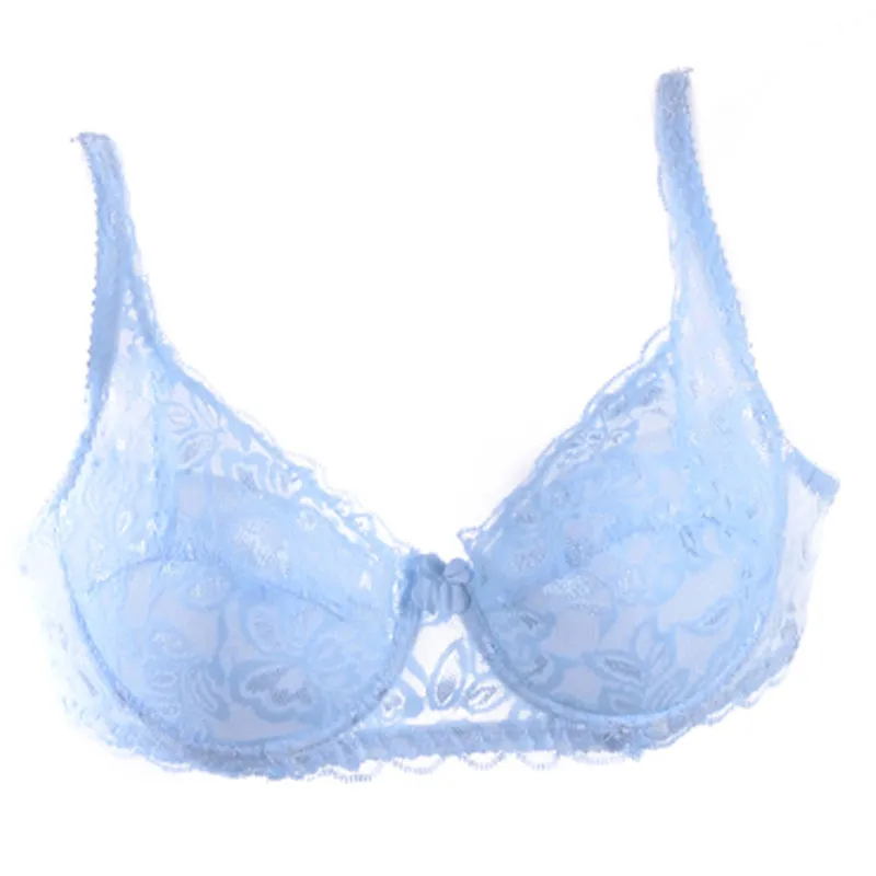 Ladies Bra Women Sexy Underwear 3/4 Cup Padded Lace Bra 32-40B Brassiere Bra Colors - Цвет: light blue