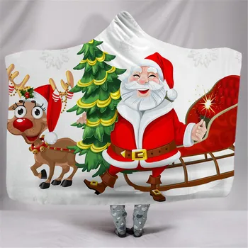 

Christmas series Hooded Blanket Sherpa Fleece Ocean Blue Wearable plush Throw Blanket on Bed Sofa Thick warm Dropship