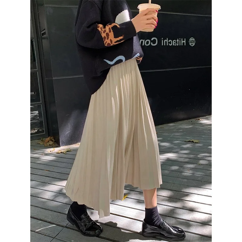 

Pleated Skirt Women's Autumn & Winter Mid-length Black And White with Pattern Korean-style Fashion Casual Versatile High-waisted
