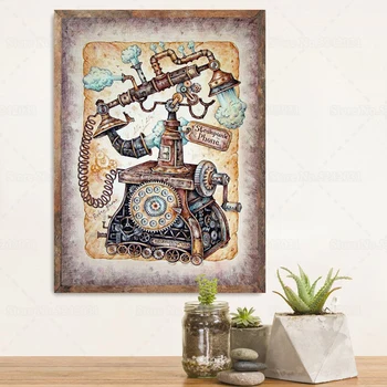 

Vintage Steampunk Phone 5D Full Drill Square Diamond Painting Retro Phone Embroidery Cross Stitch Kit Wall Decortion
