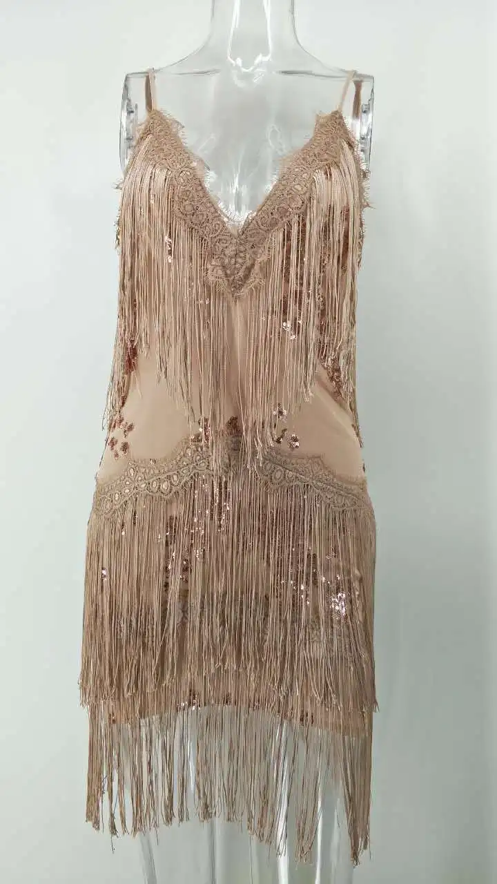 TolTolQ новое осеннее платье с кисточками вышивка блестки сексуальное Золотое платье с глубоким v-образным вырезом и блестками Клубные вечерние элегантное платье