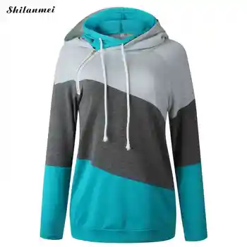 

Women Long Sleeve Autumn Sweatshirts Women Sport Training Hoodies Color Patchwork Hoodie Pullovers Gray Sudaderas Para Mujer