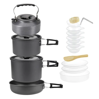 

15pcs Camping Cookware Mess Kit Lightweight Pot Pan Teapot Bowl Spoon Kit -Outdoor Camping Hiking Backpacking Cooking 5 Person