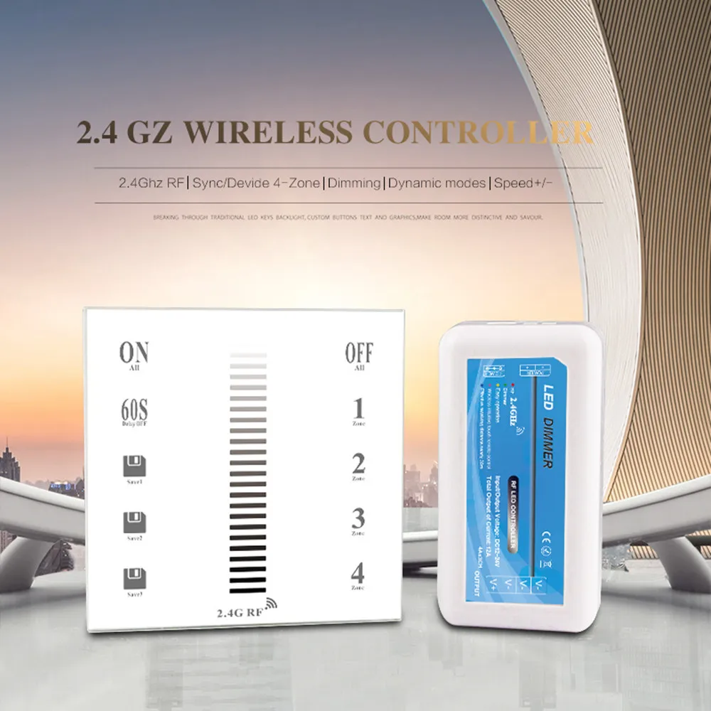 

Touch Panel Sync Group LED Controller Dimmer DC 12V 24V Delay Off 2.4G RF Wireless Remote Controller for Single Color LED Strips