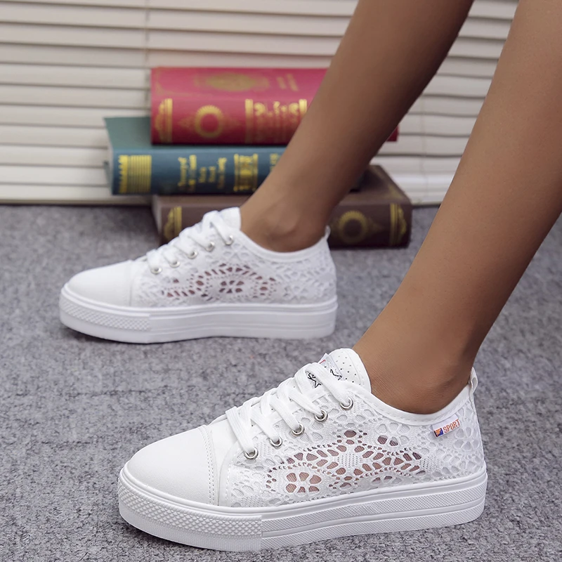 Zapatos de plataforma transpirables mujer, zapatillas informales de lona con a la moda, color blanco, 2021 - AliExpress Calzado