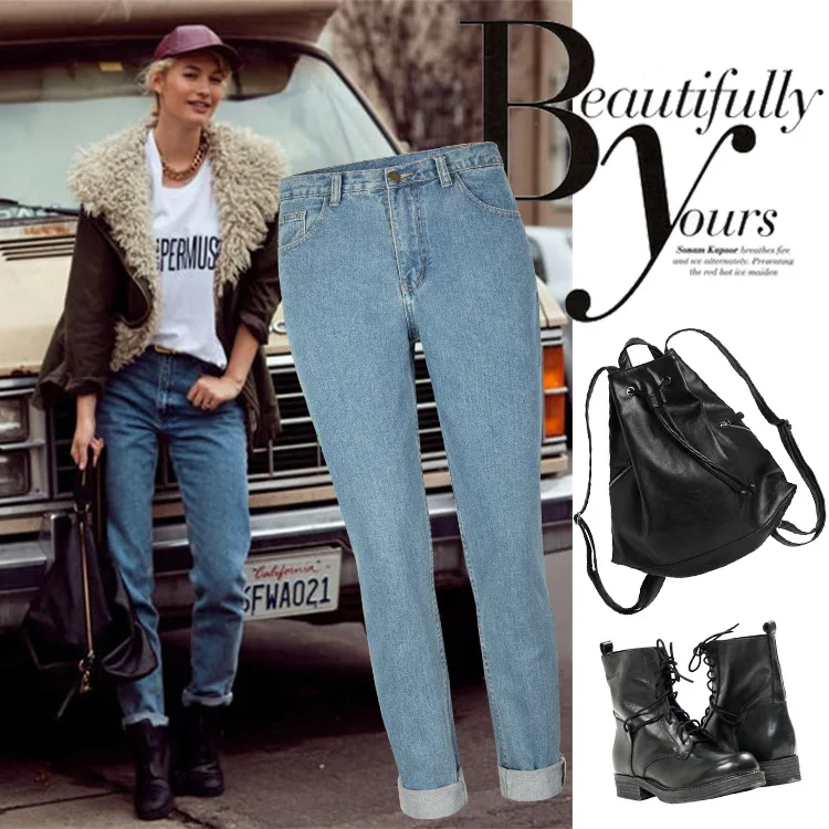 

2020 New Fashion High Waist Jeans Women's Loose Denim Pants Straight-Leg Pants