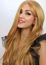 LINNA-peluca larga de encaje sintético para mujer, malla con división, fibra de alta temperatura, rubio miel, Cosplay