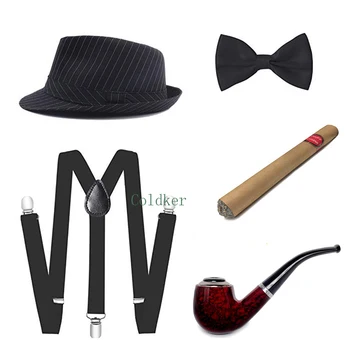 

Cosplay Costumes 1920s Mens Gatsby Gangster Accessories Set Panama Hat Suspender Bow Tie Cigar Gentleman Pipe
