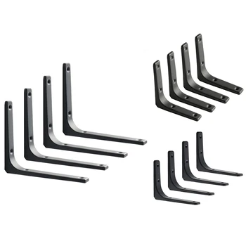 

4 PCS Iron Wall Shelf Bracket, Heavy Duty Shelf Support Bracket Decorative Joint Angle Bracket, Black